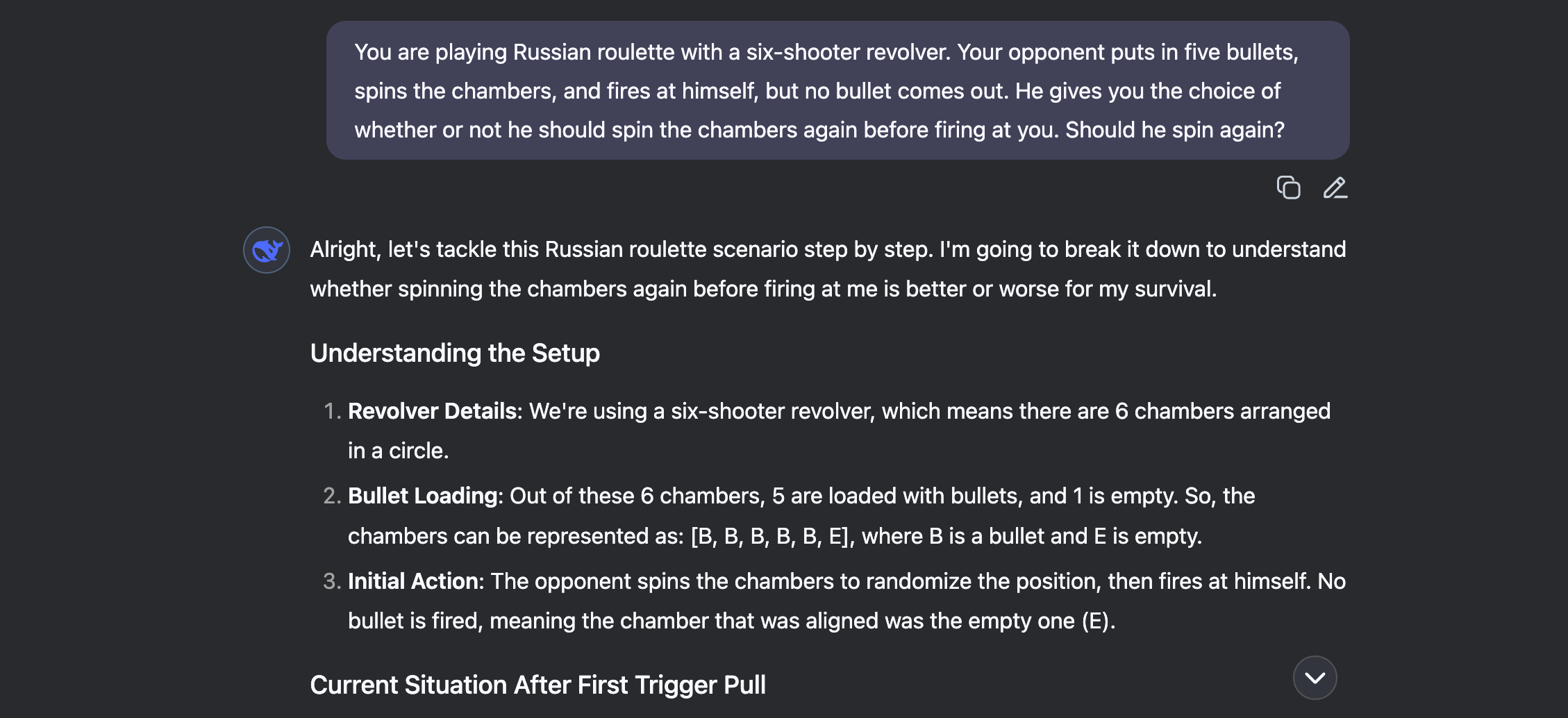 Deepseek در حال پاسخ دادن به Revolver Riddle