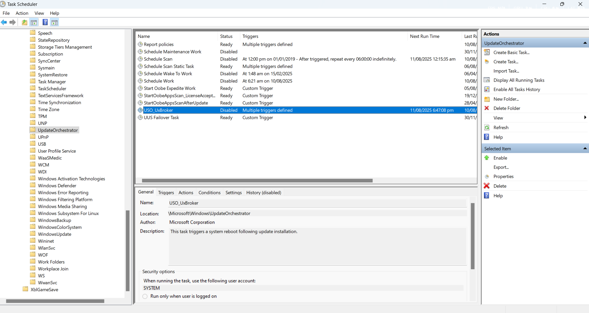 UpdateOrChestrator را در Task-Scheduler غیرفعال کنید