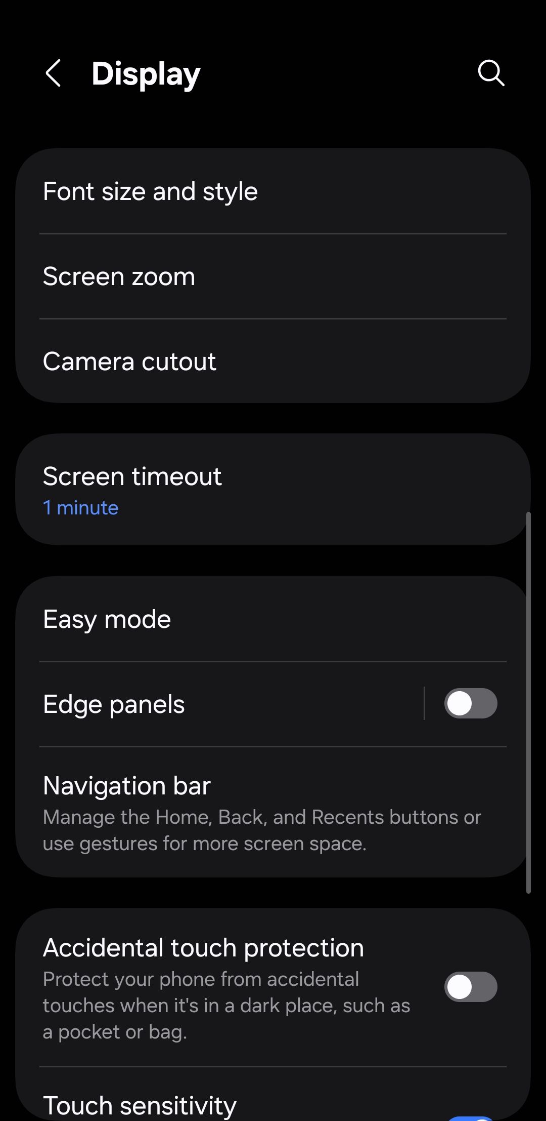 نمایش تنظیمات در تلفن Android