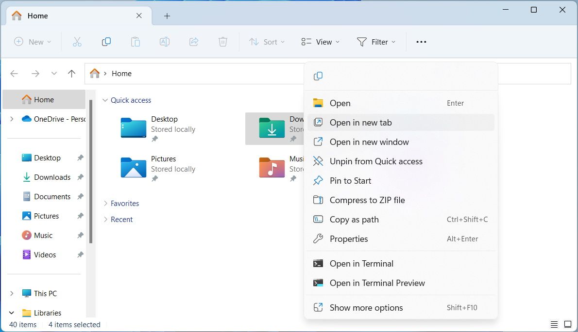 باز کردن یک پوشه در برگه جدید در Windows 11 File Explorer