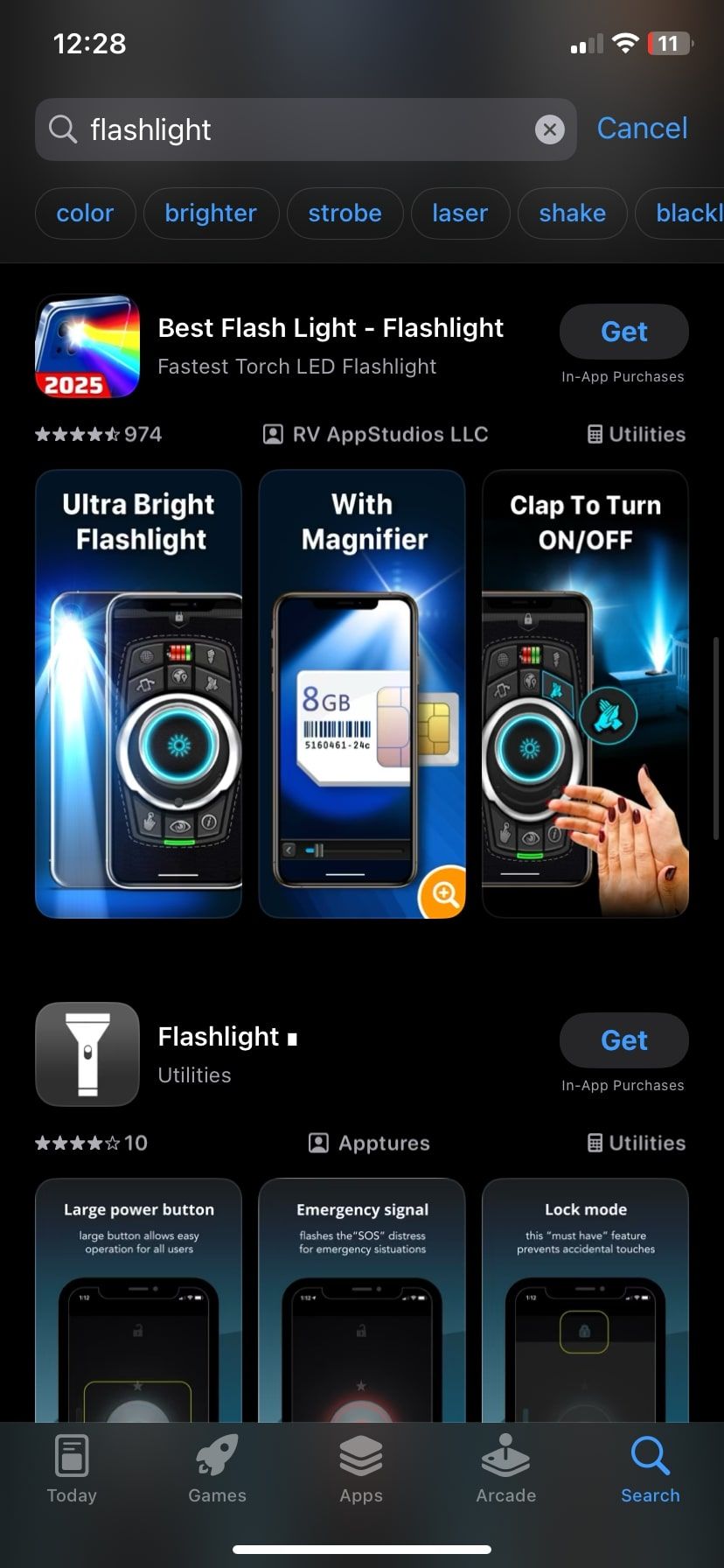 نتایج برنامه های چراغ قوه در AppStore