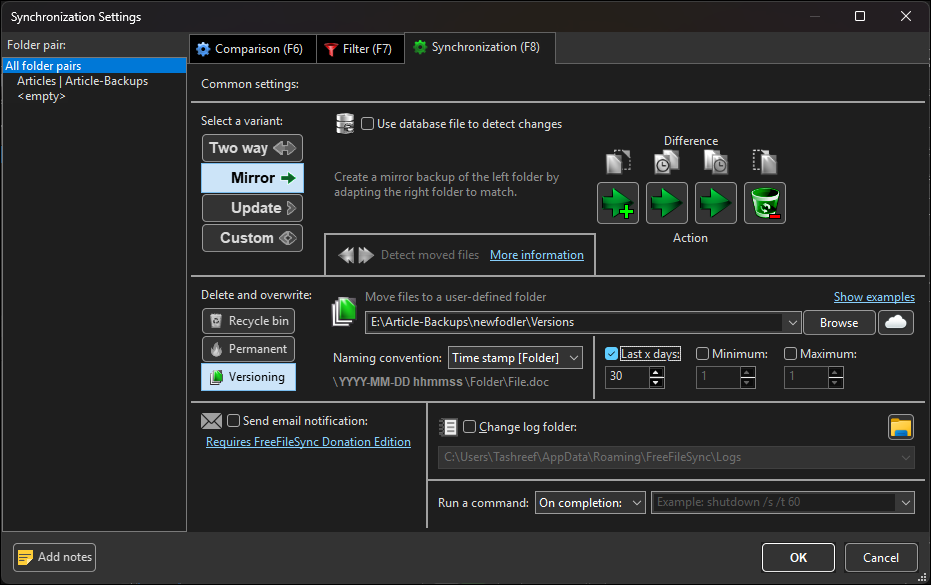 نسخه همگام سازی Freefilesync