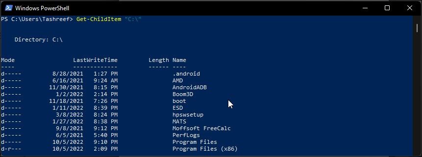 فرمان PowerShell ChildItem را دریافت کنید