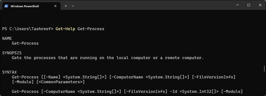 دستور راهنما را در PowerShell دریافت کنید