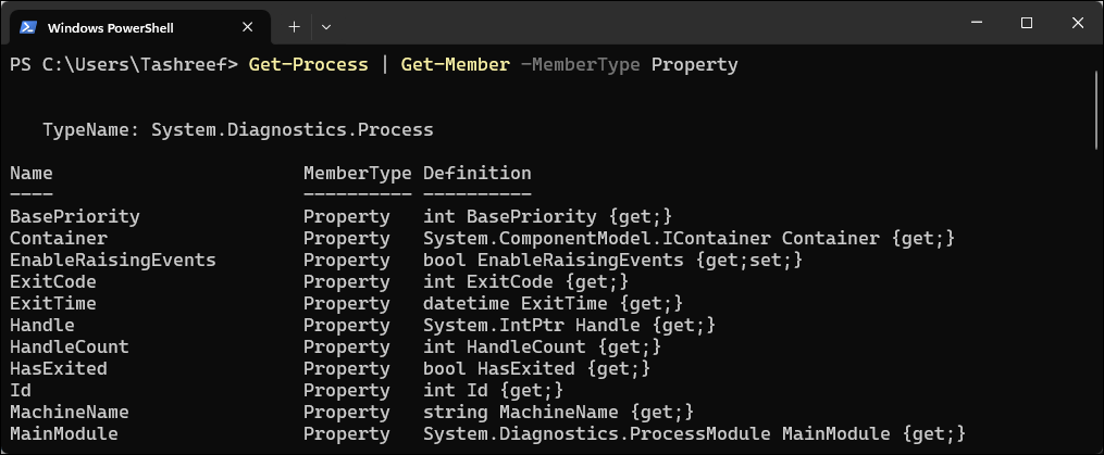 فرمان عضو در PowerShell