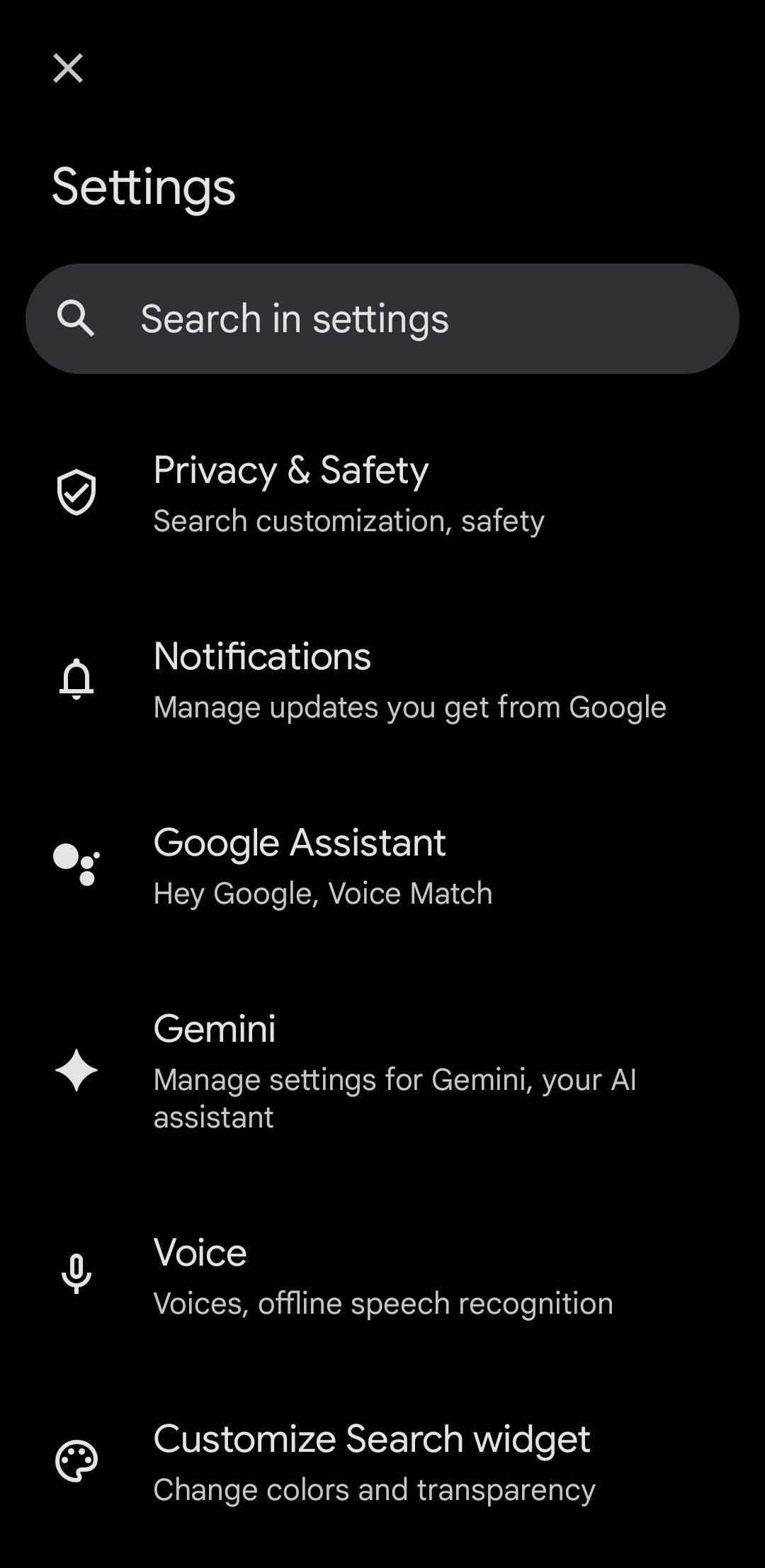تنظیمات برنامه Google در تلفن Android