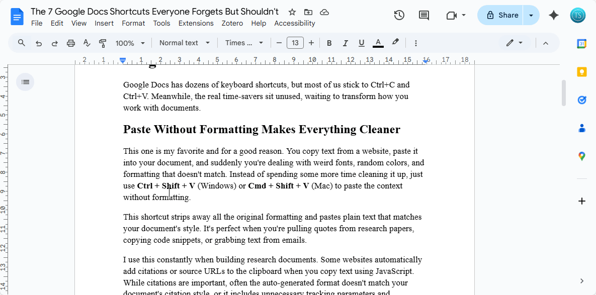 میانبر Google Docs در Action-Anime
