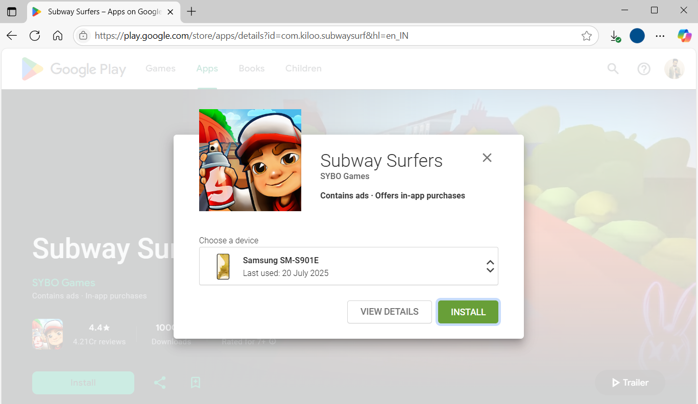 وب سایت فروشگاه Google Play در رایانه شخصی برای نصب بازی از طریق تلفن