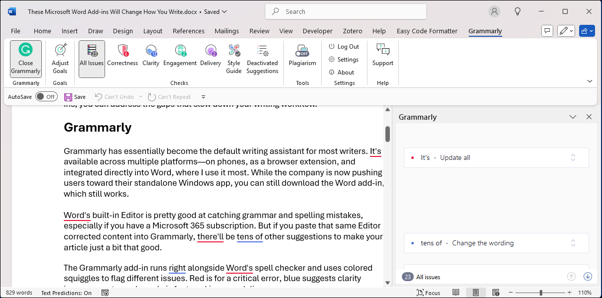 رابط افزودنی Grammarly در Microsoft Word