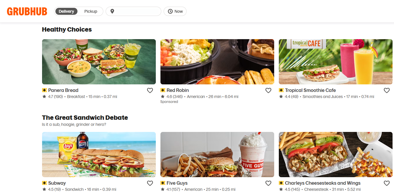 وب سایت Grubhub Plus