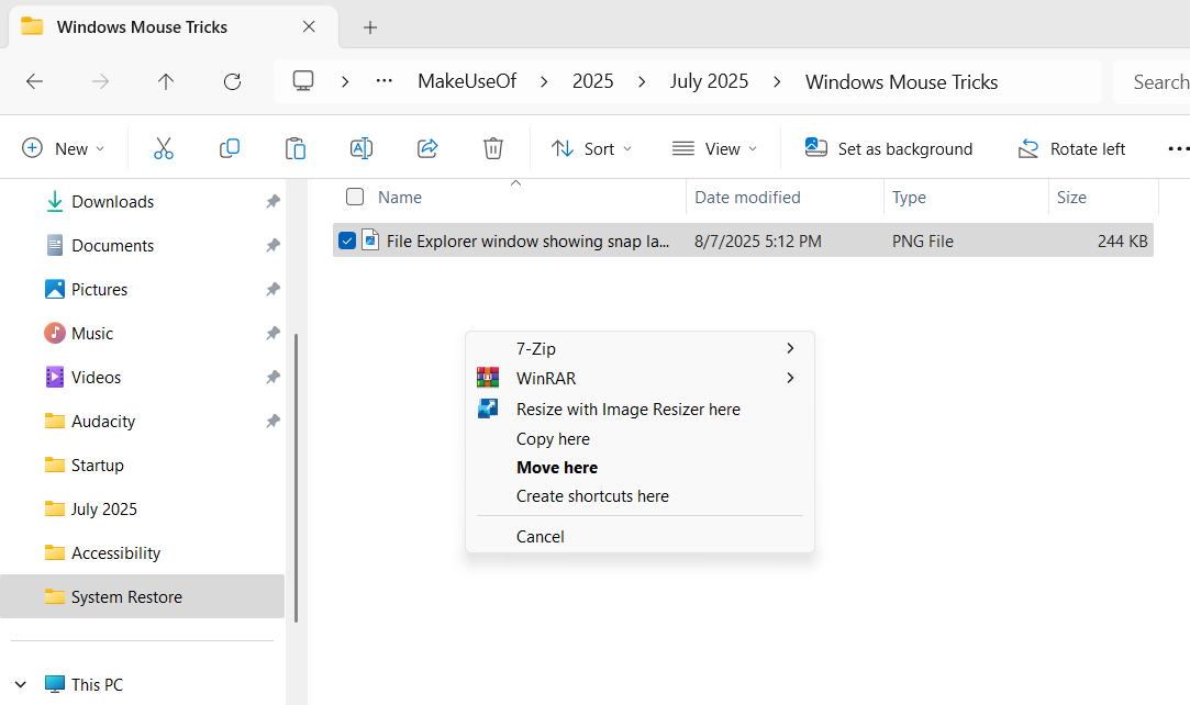 منوی راست پنهان در File Explorer
