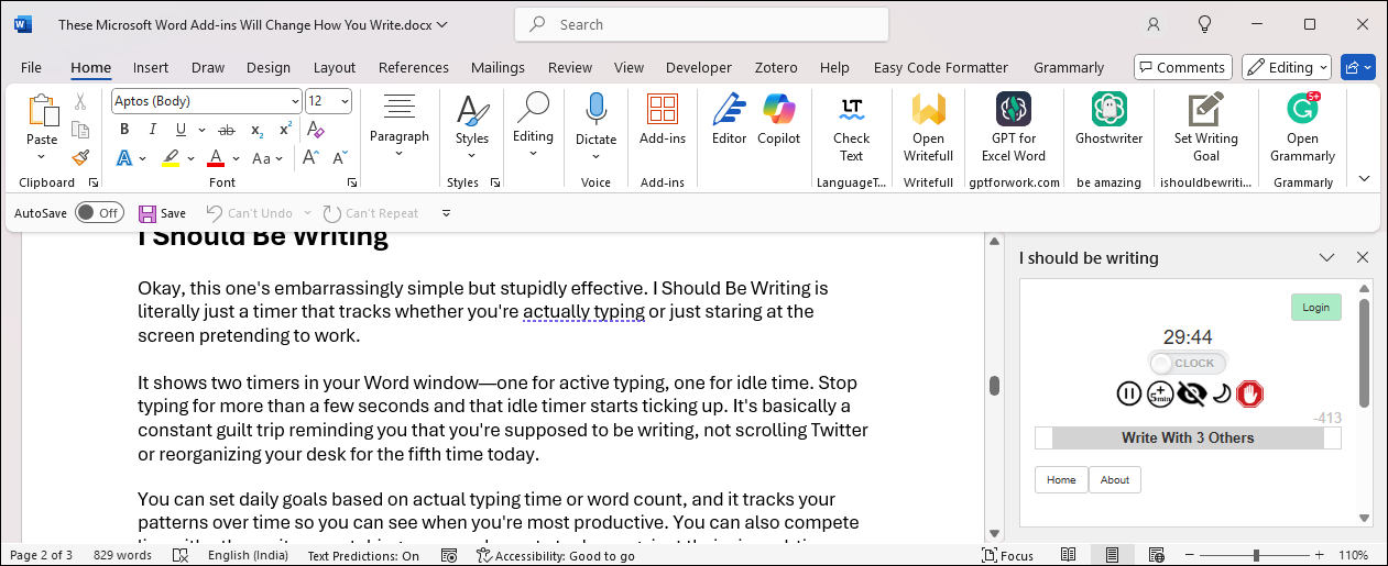 من باید برای Microsoft Word افزودنی بنویسم