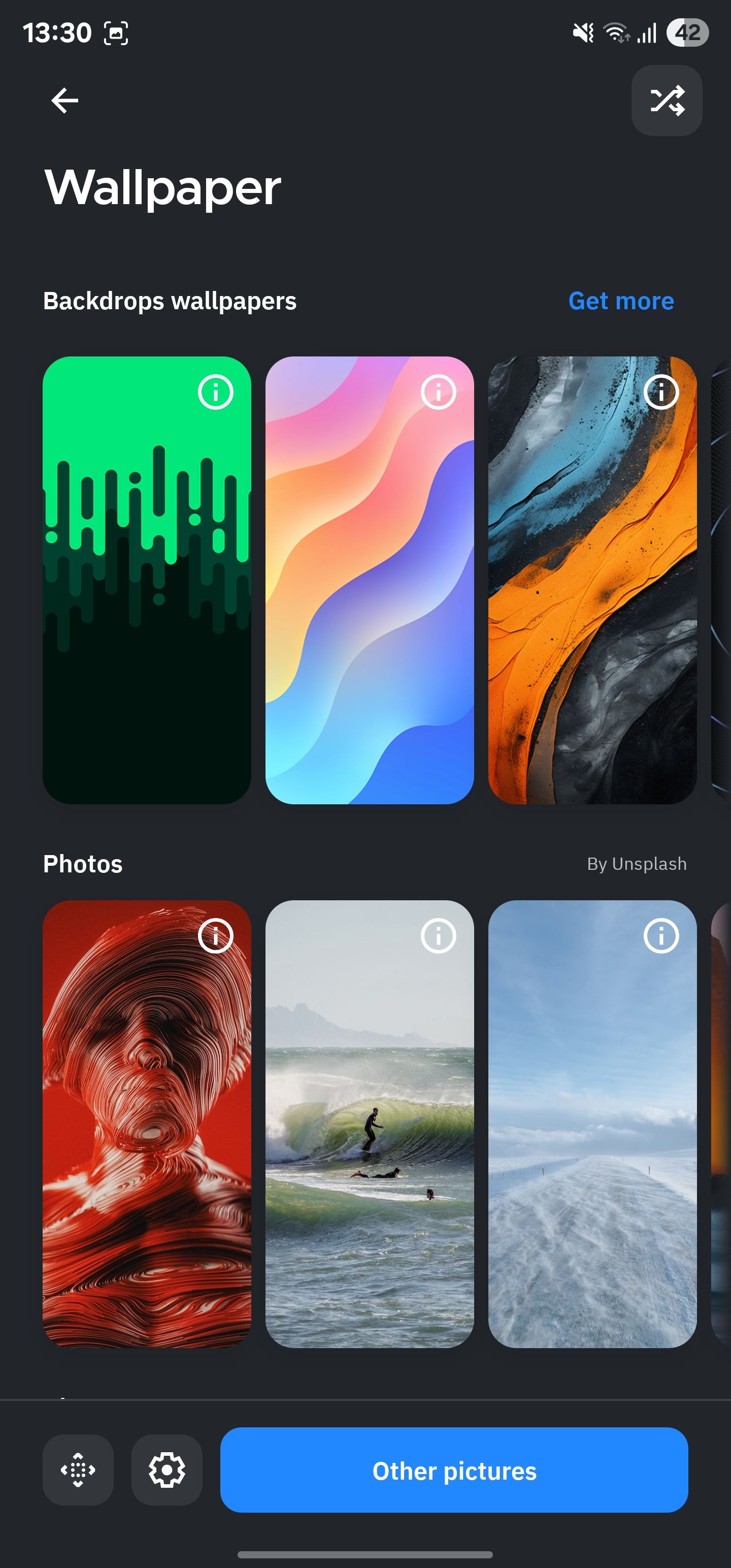 صفحه انتخاب تصویر زمینه Smart Launcher.