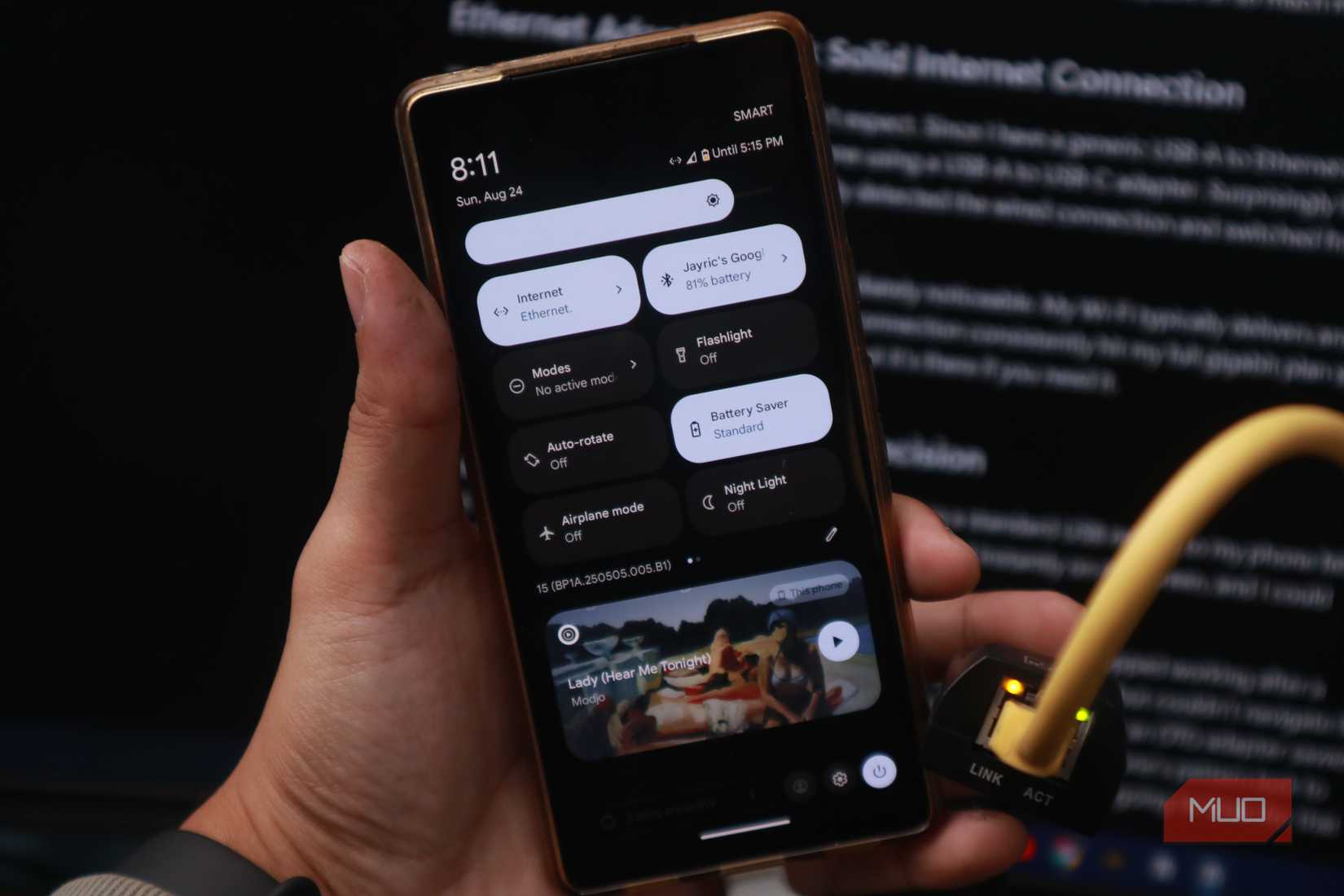 تلفن هوشمند با استفاده از کابل اترنت از طریق USB-C