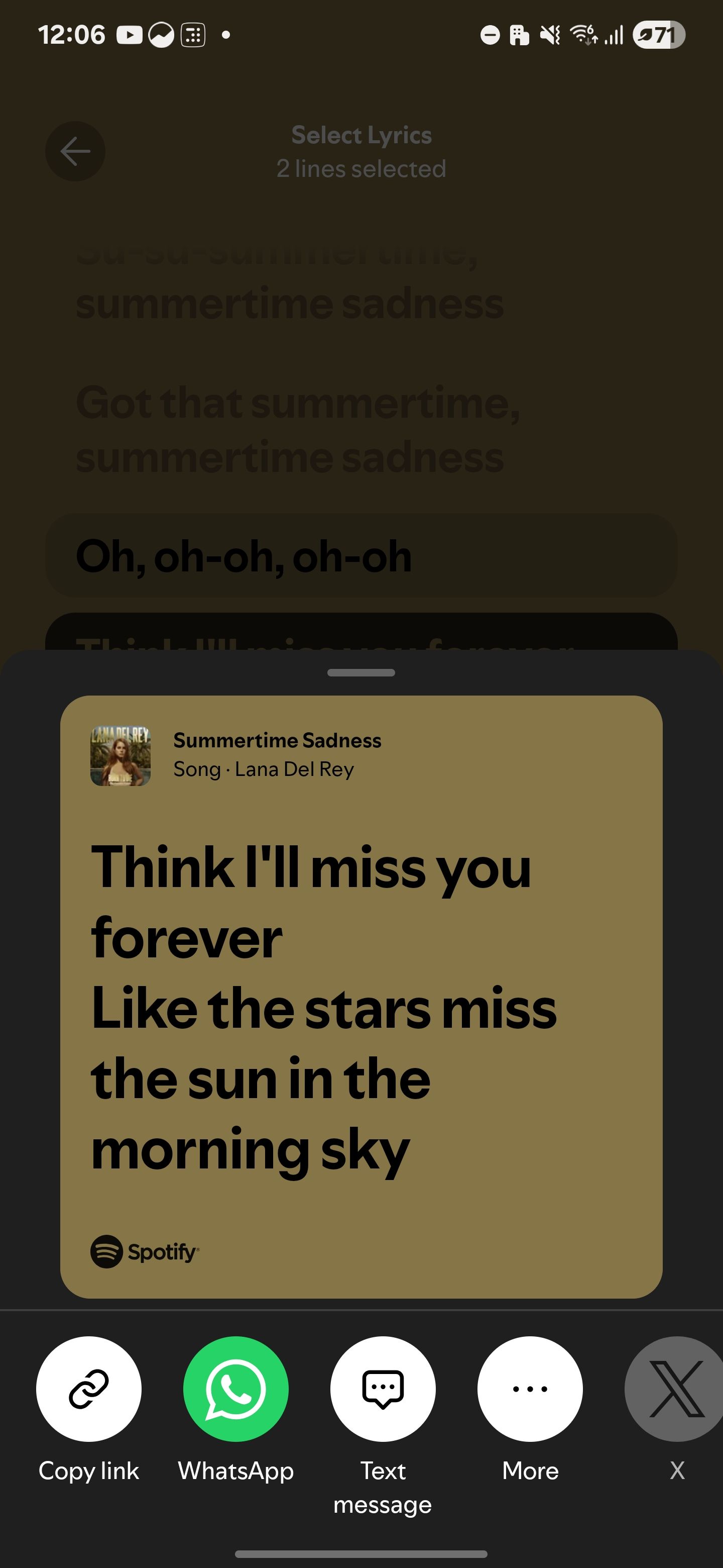 اشتراک متن ترانه از Spotify در رسانه های اجتماعی