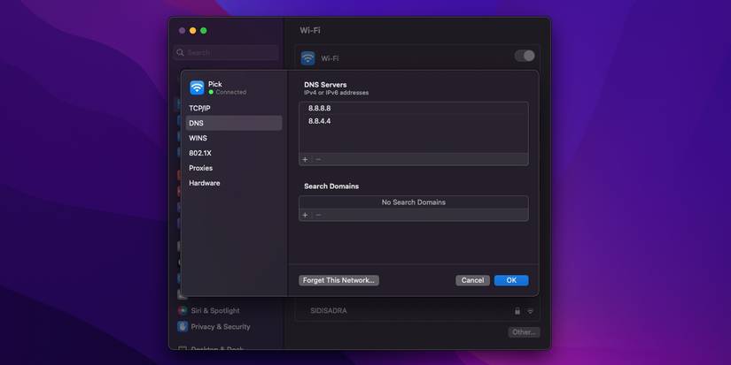 تغییر سرورهای DNS در MACOS