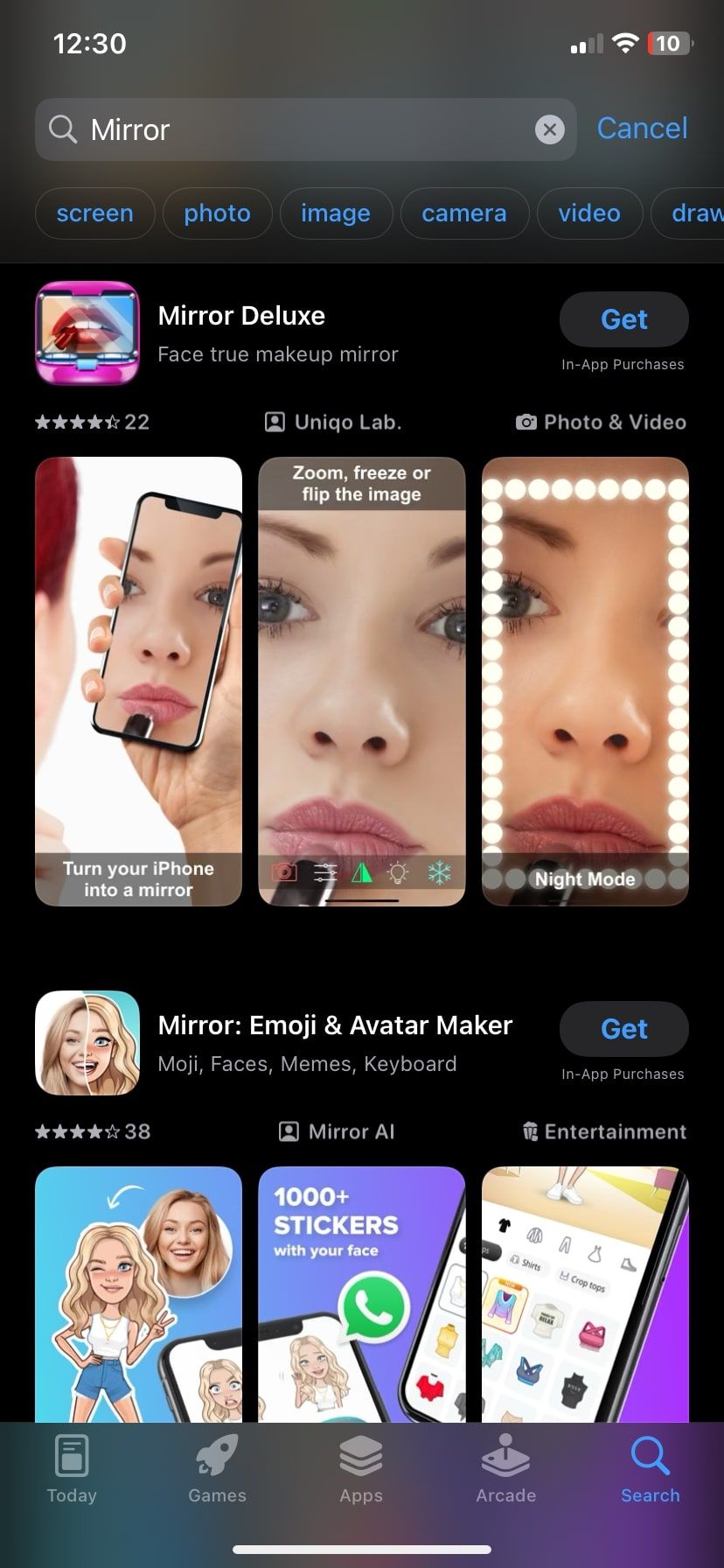برنامه های آینه در AppStore