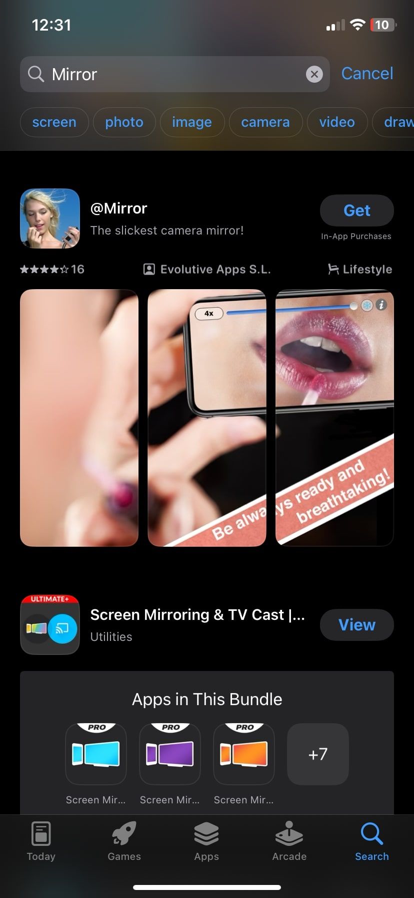 نتایج برنامه های آینه در AppStore