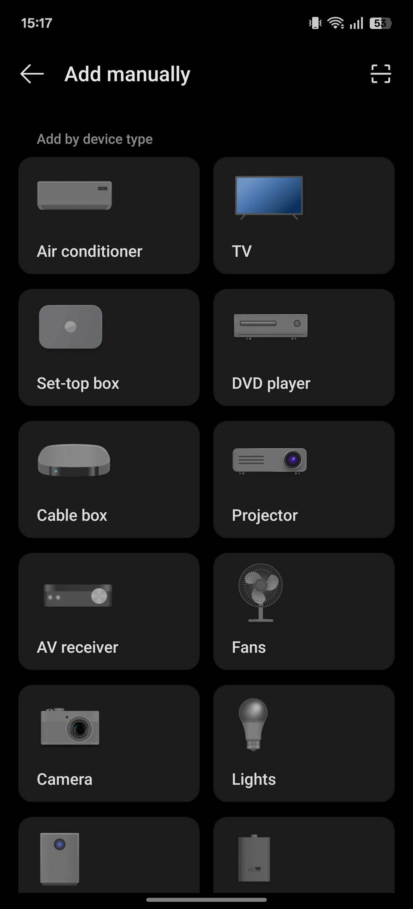 صفحه انتخاب دستگاه در برنامه Remote IR OnePlus در OnePlus 13.