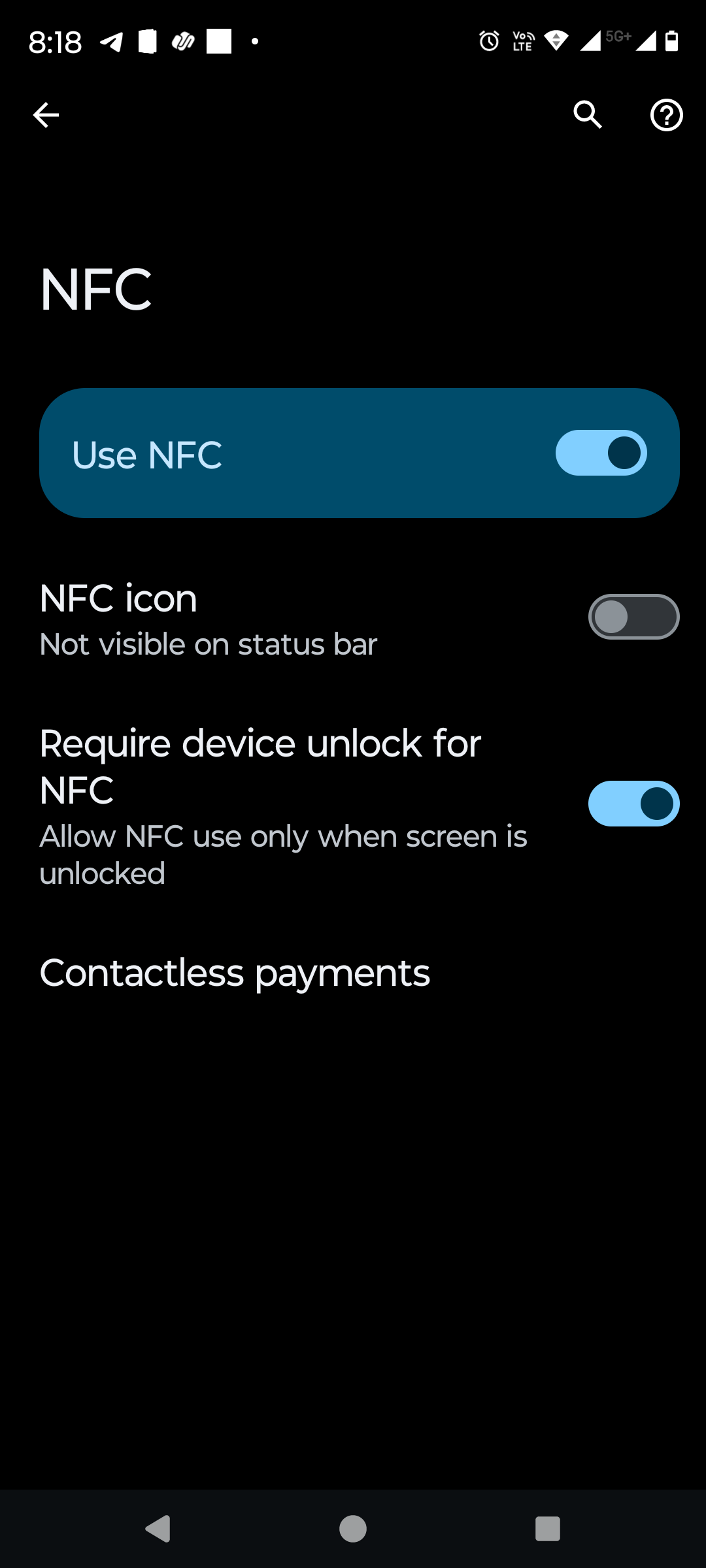 تنظیمات NFC در تلفن Android