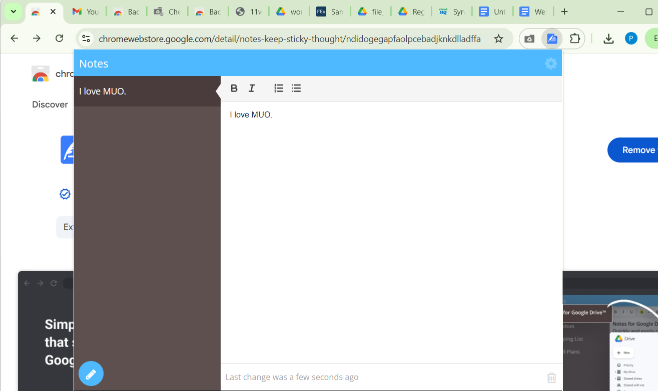 یادداشت های پسوند برای Google Drive در مرورگر Chrome