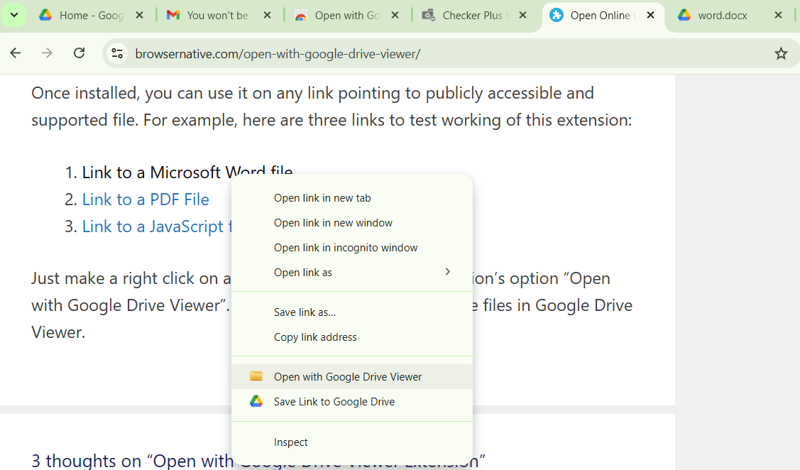 با گزینه Google Drive Viewer در منوی راست کلیک کنید
