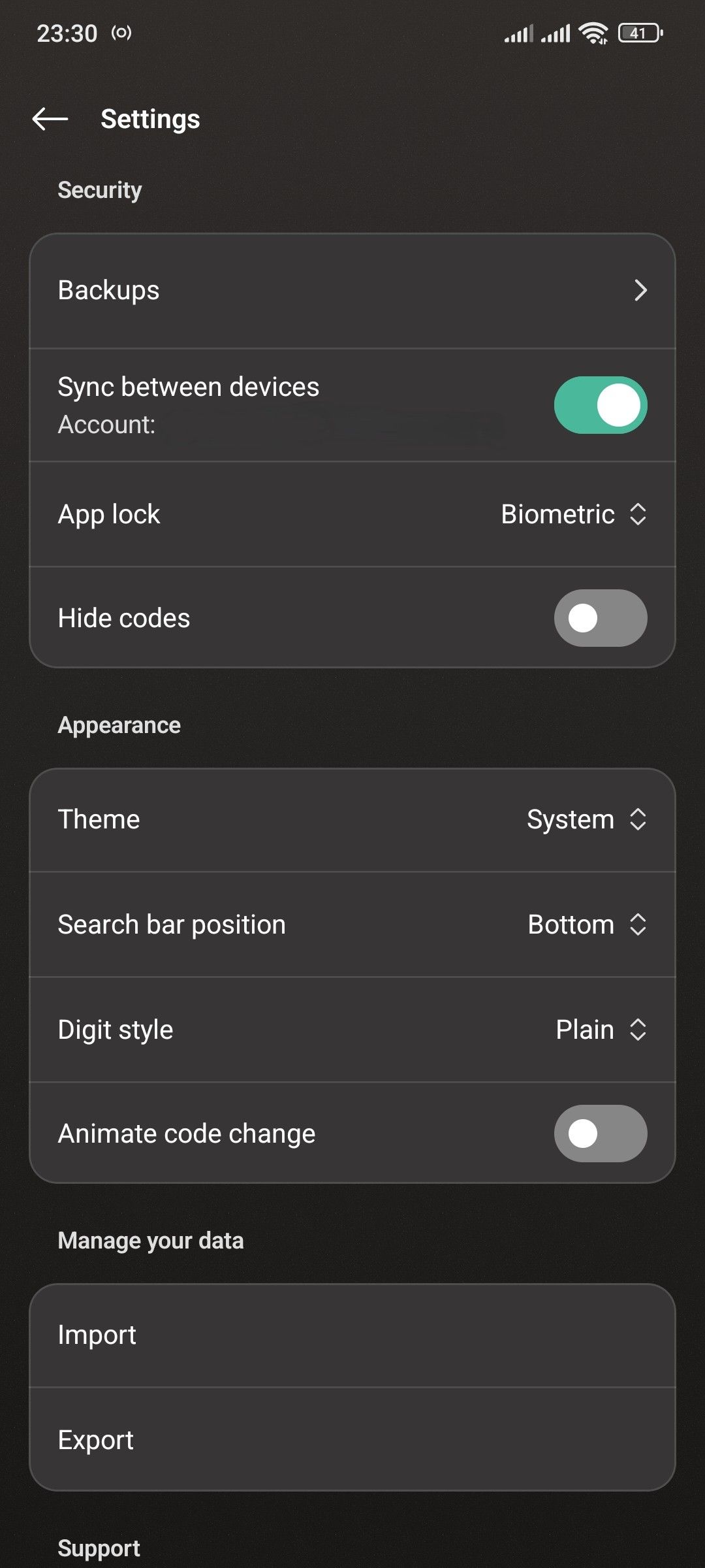 تنظیمات تأیید اعتبار پروتون در برنامه Android با گزینه واردات.