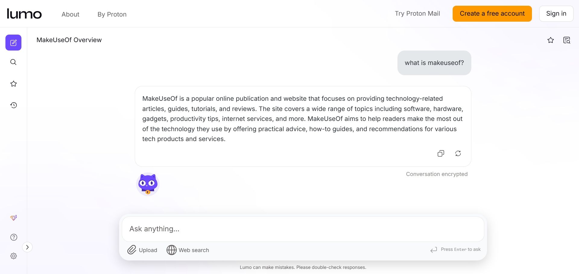 Proton Lumo Privacy Ai Chatbot.