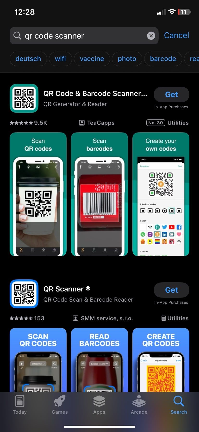 جستجوی برنامه اسکنر کد QR