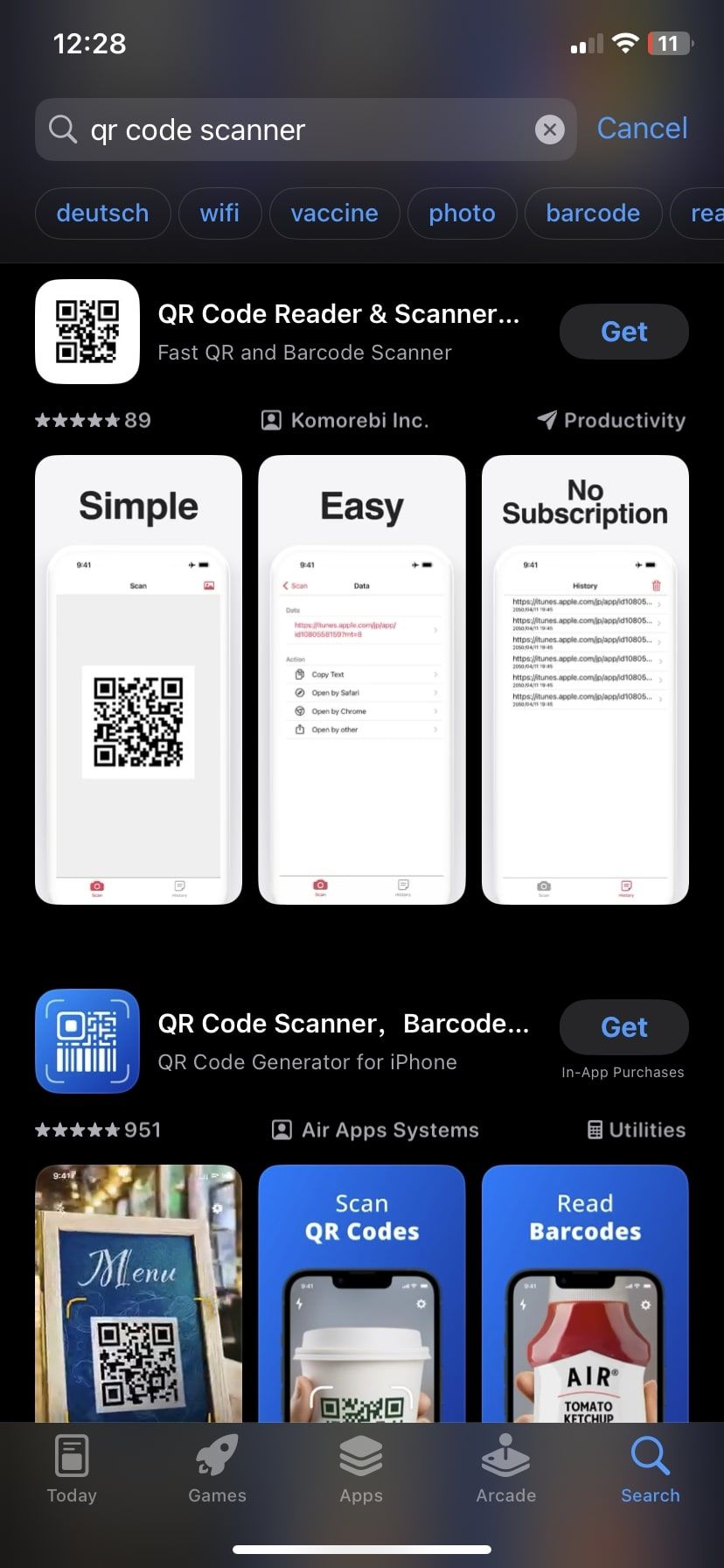 برنامه های اسکنر کد QR در AppStore