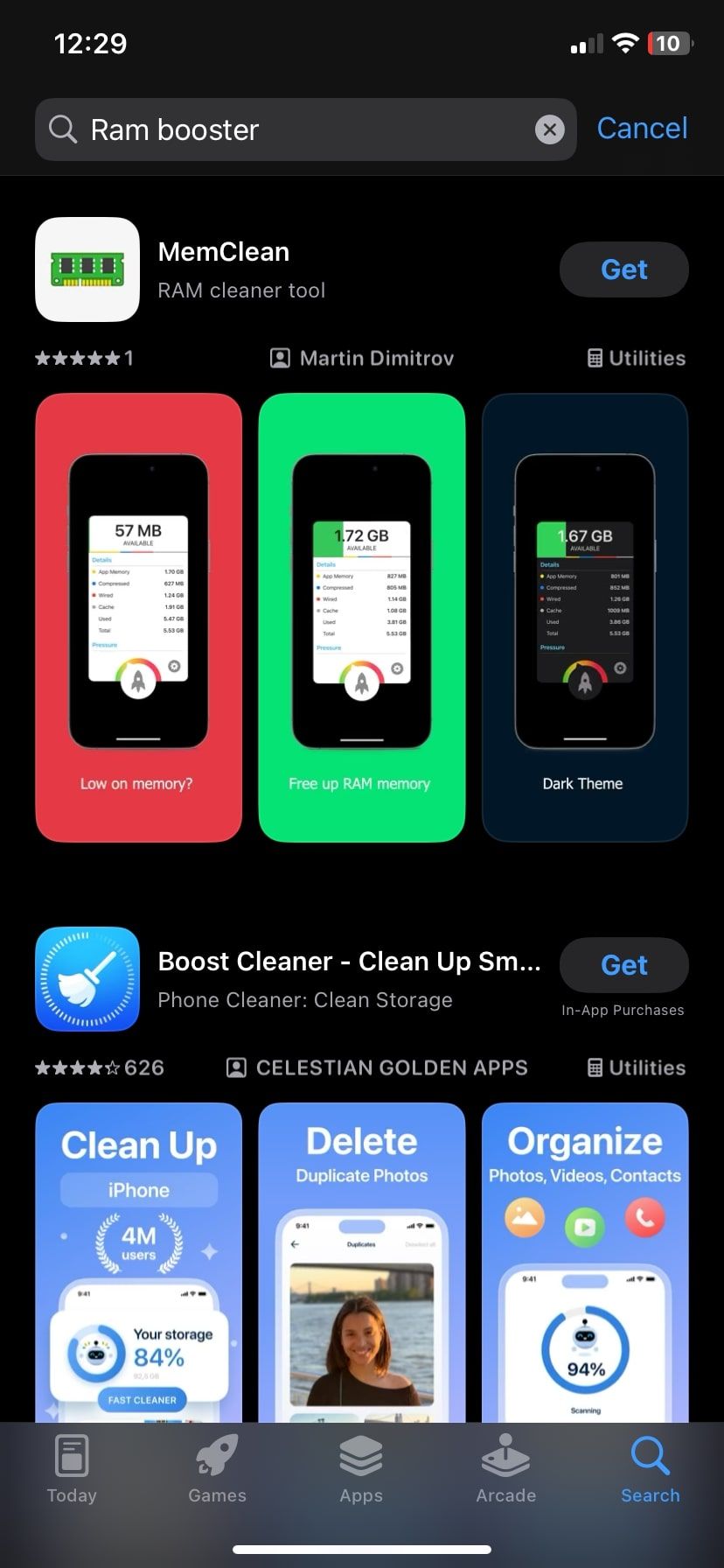 جستجوی برنامه تقویت کننده RAM