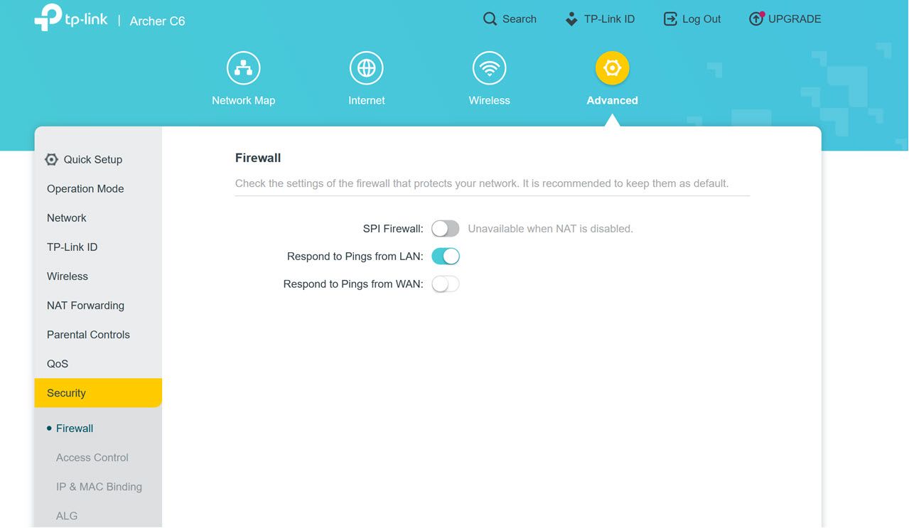تنظیمات فایروال یک روتر TP-Link