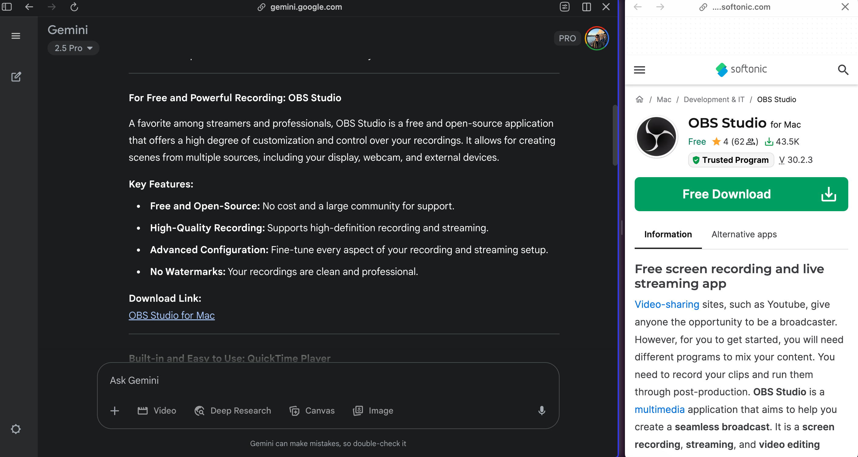 Tab Gemini توصیه می کند Studio Obs را با پیوند Softonic در کنار آن باز کنید.
