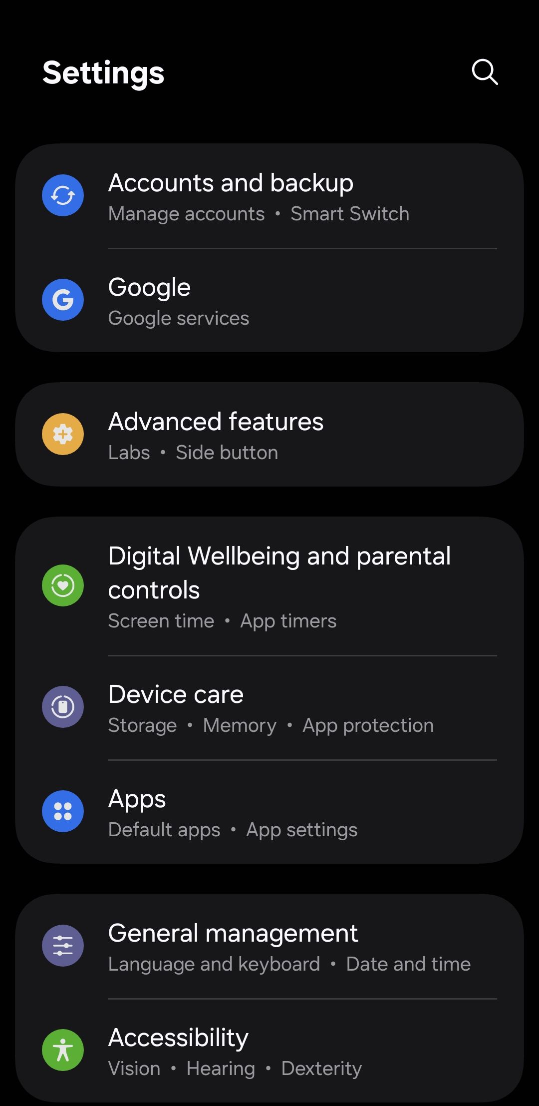 منوی تنظیمات در Android Phone-1