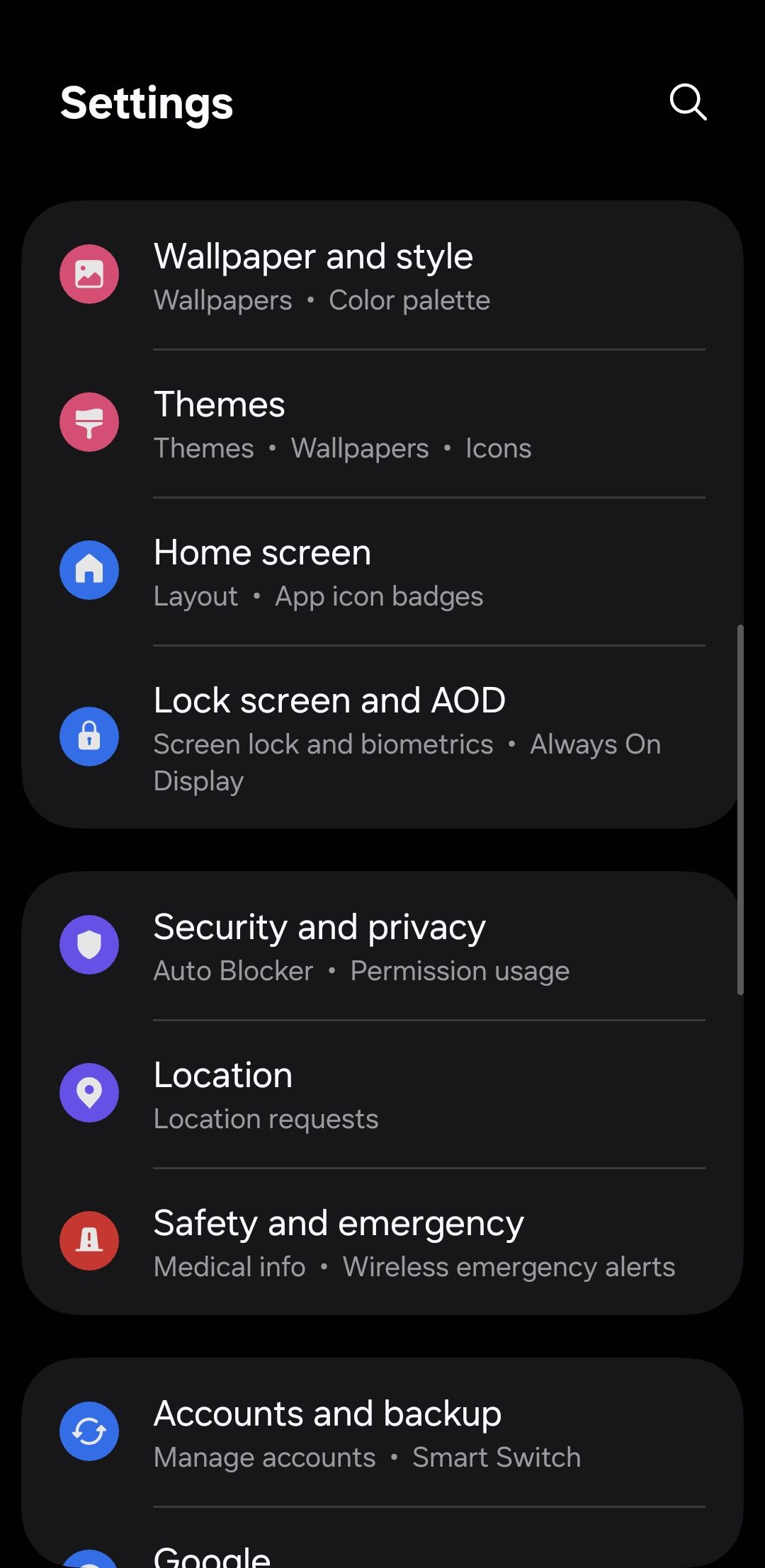 منوی تنظیمات در تلفن Android