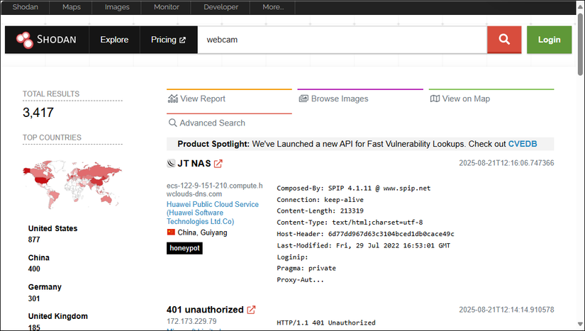 صفحه وب shodan