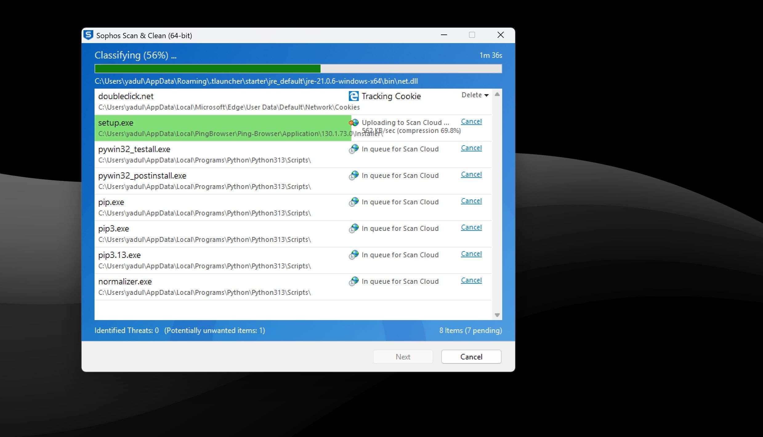 Sophos Scan & Clean Running در ویندوز 11