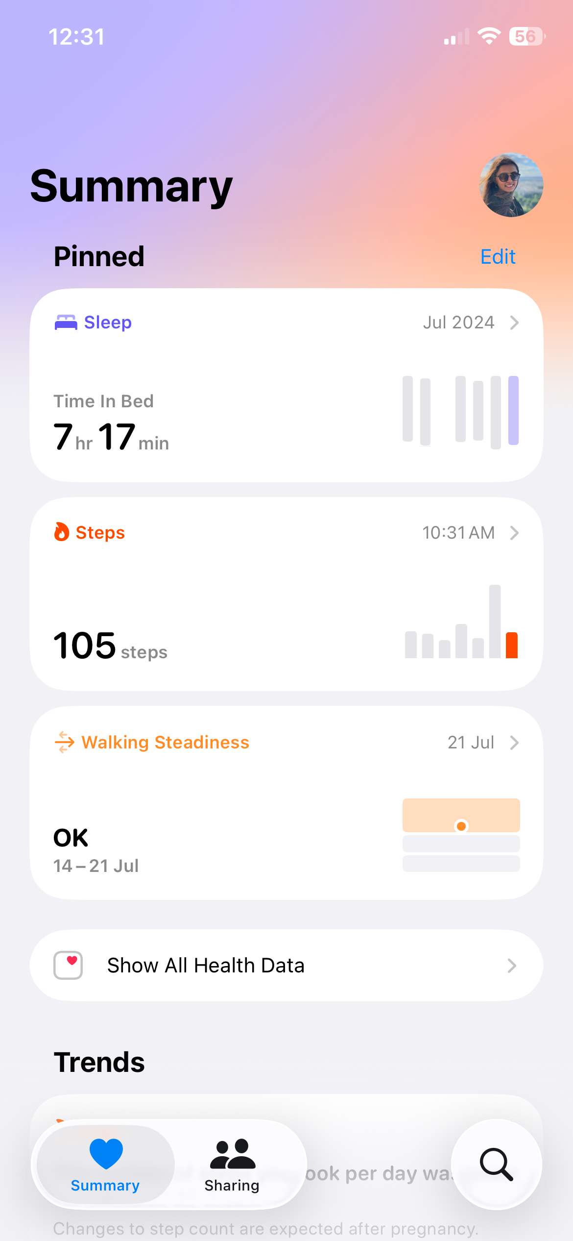 برگه خلاصه در برنامه بهداشت آیفون
