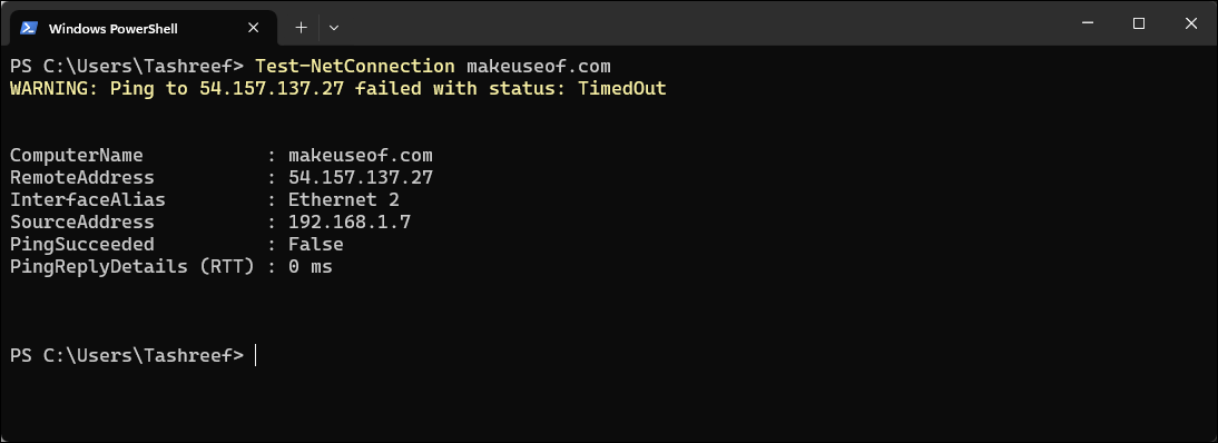 فرماندهی تست NetConnection PowerShell