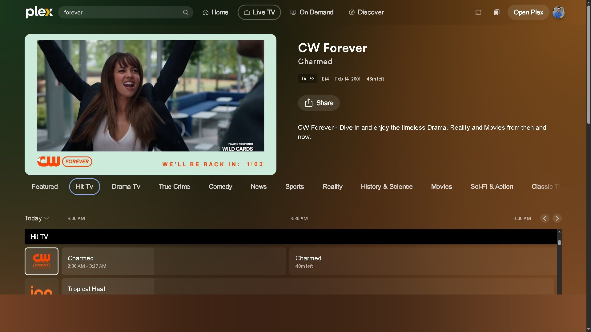 کانال تلویزیونی CW Forever Live در راهنمای تلویزیون Plex