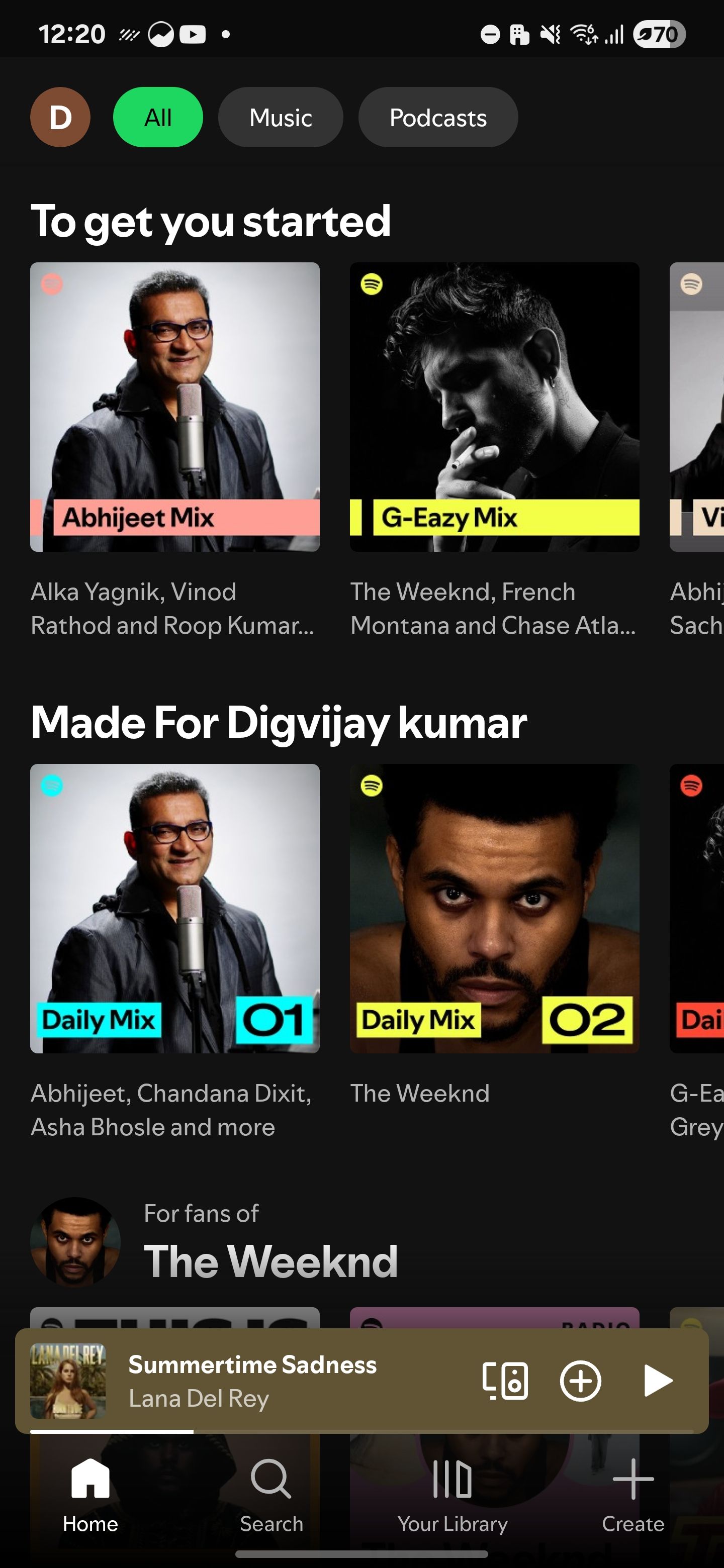 صفحه اصلی Spotify