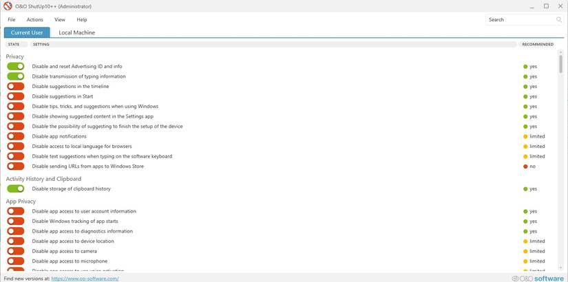 O&O Shutup10 ++ برای خاموش کردن تله متری ویندوز 11