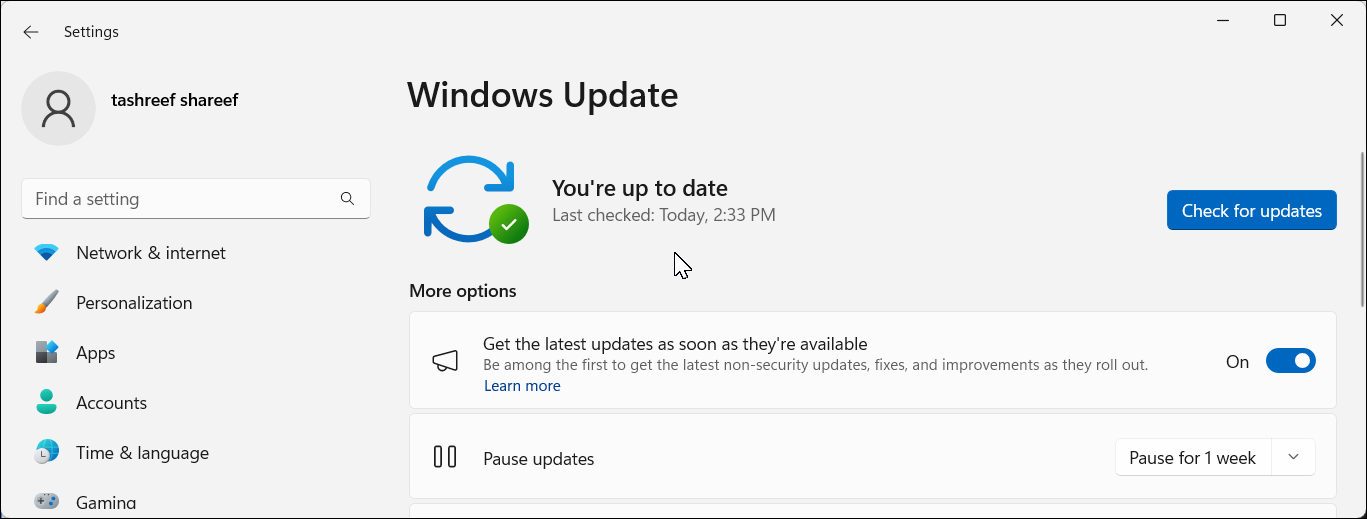 برنامه تنظیمات در ویندوز 11 با برگه Windows Update Open-1