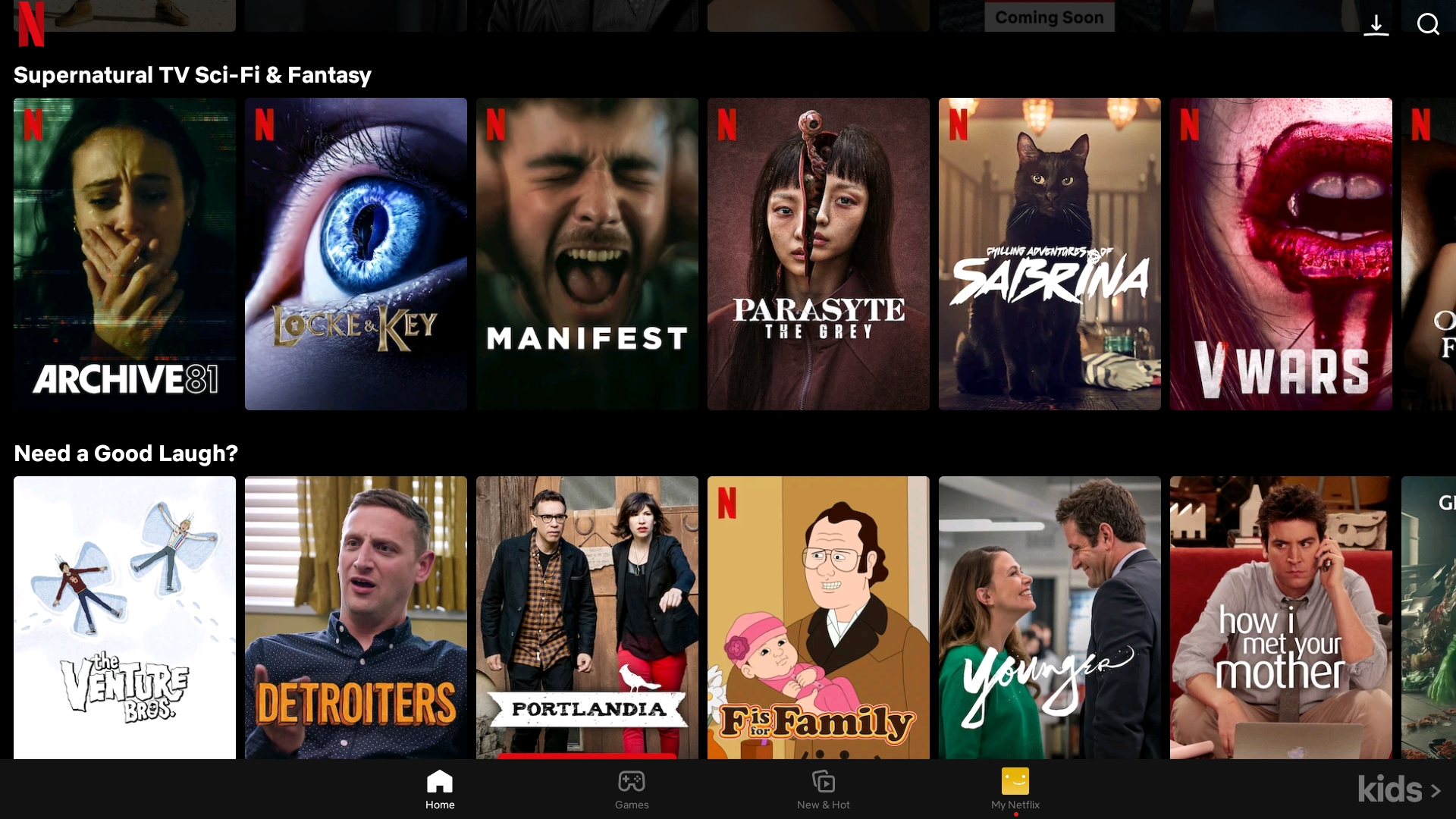 دو ردیف محتوای پیشنهادی در برنامه Netflix