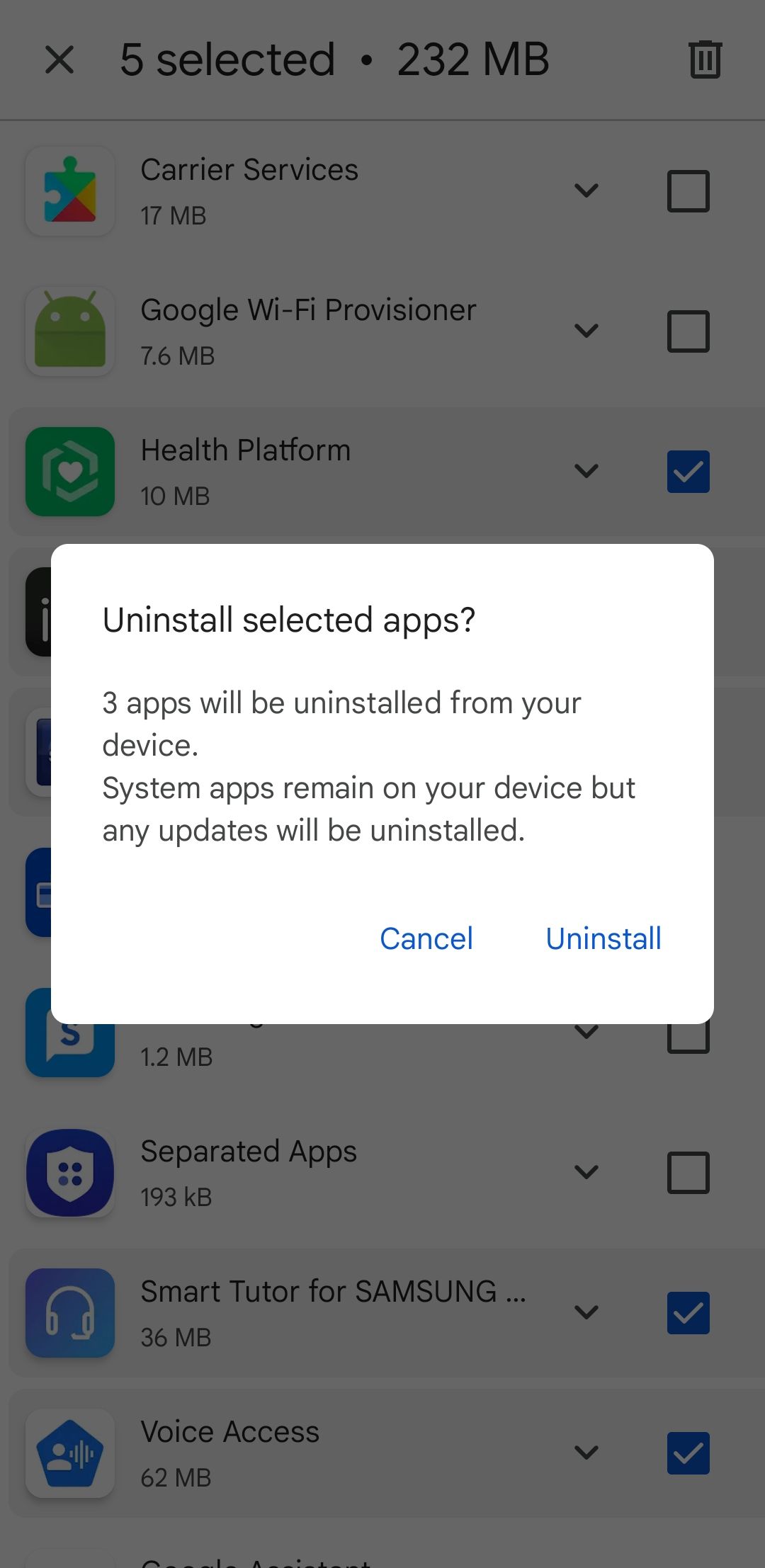 Uninstall apps in bulk option in Play Store