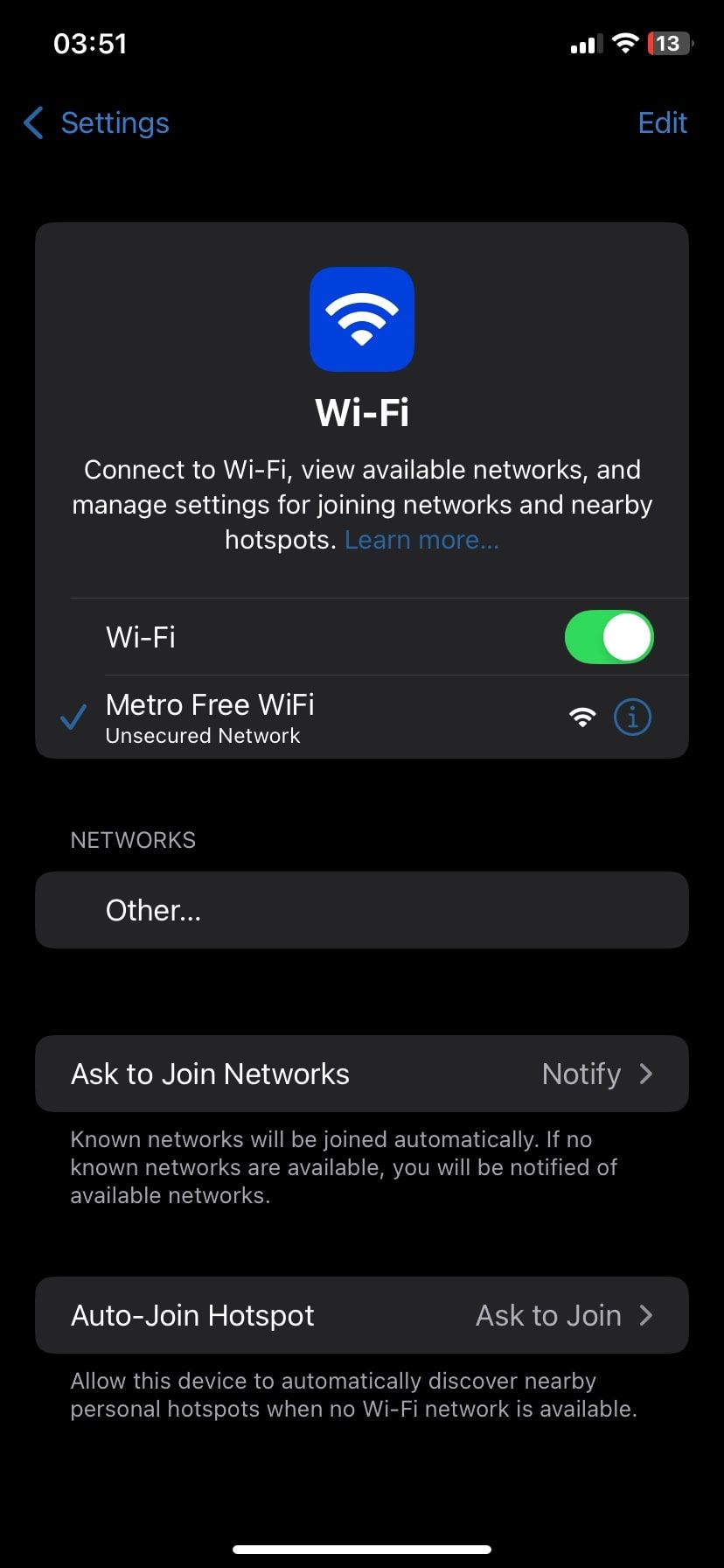 شبکه Wi-Fi ناامن در iOS
