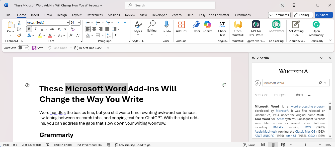افزودنی ویکی پدیا در Microsoft Word