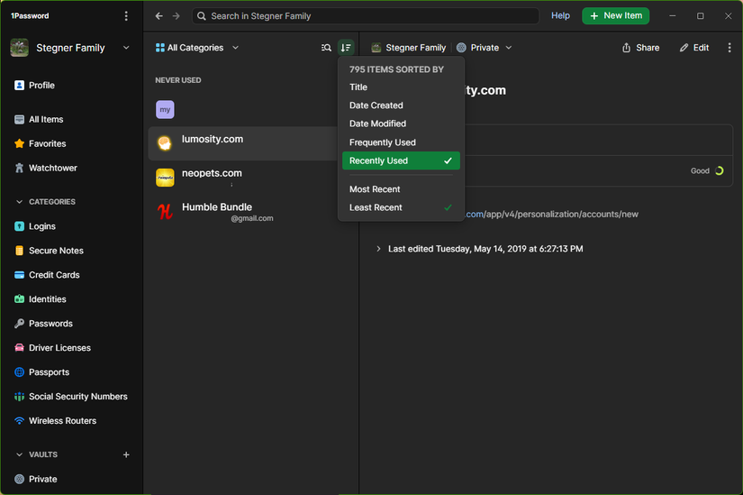 1Password حداقل اخیراً مورد استفاده قرار گرفته است