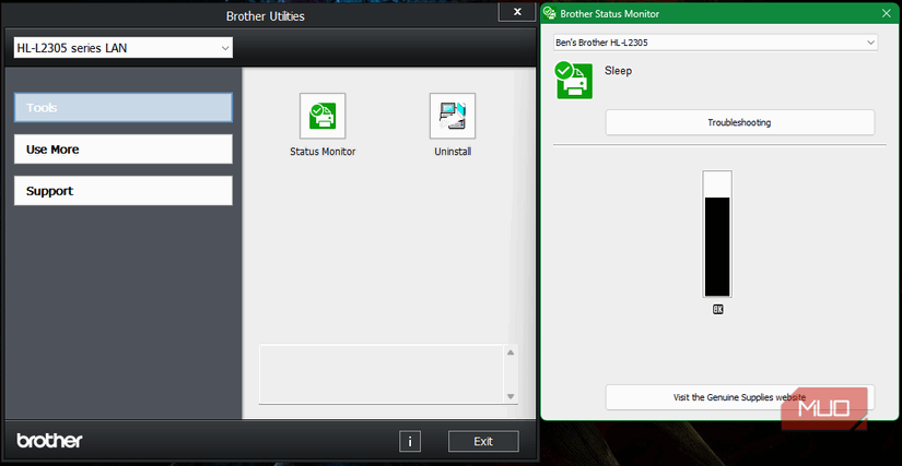 وضعیت چاپگر برادر و سطح تونر