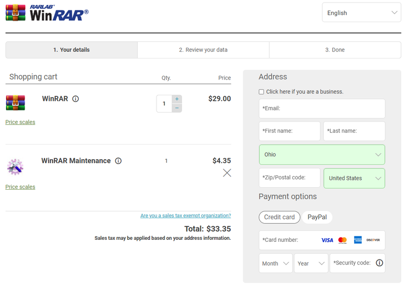 پرداخت برای صفحه پرداخت WinRar